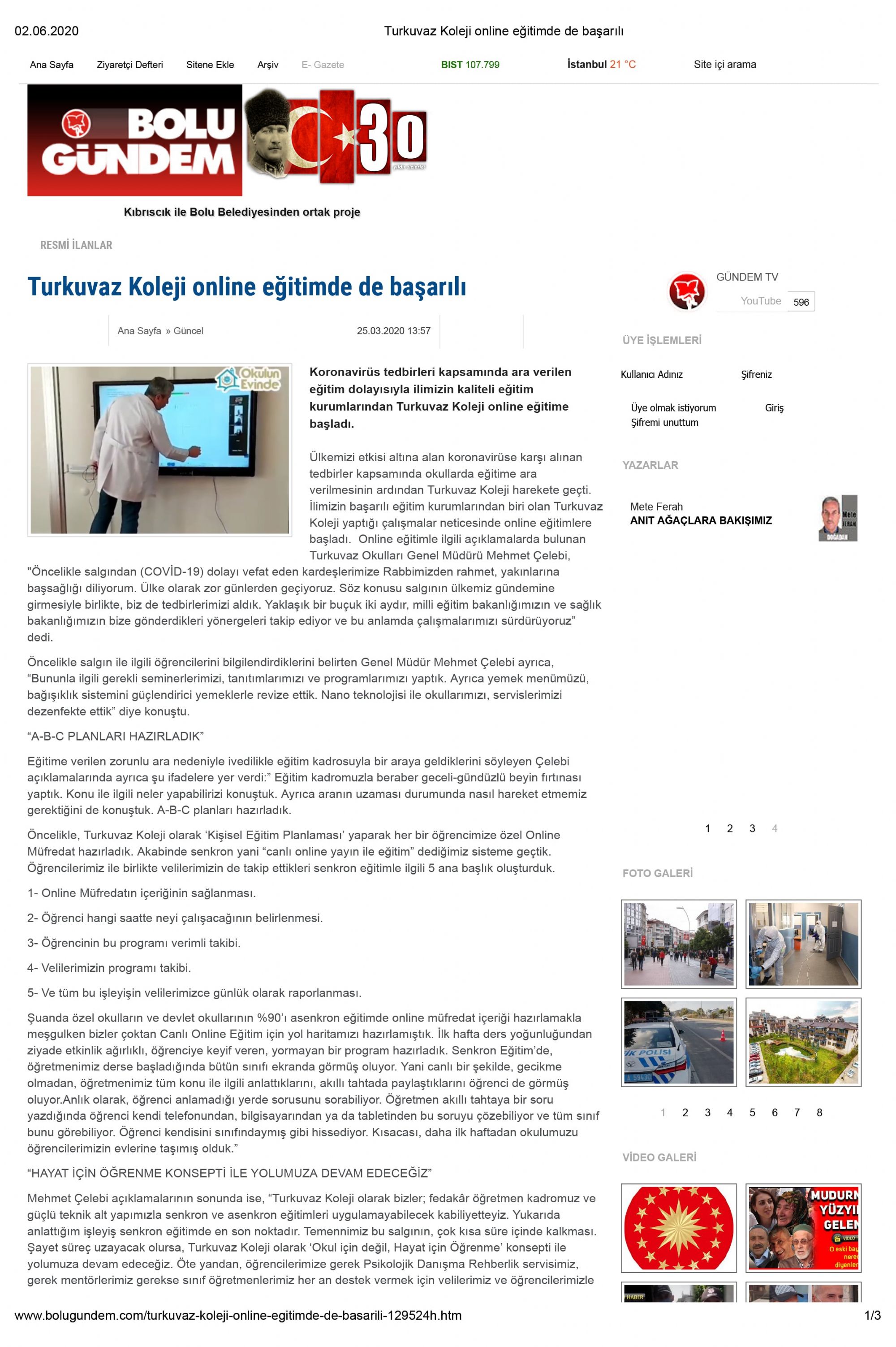 Turkuvaz Koleji Online Eitim'de de Baarl